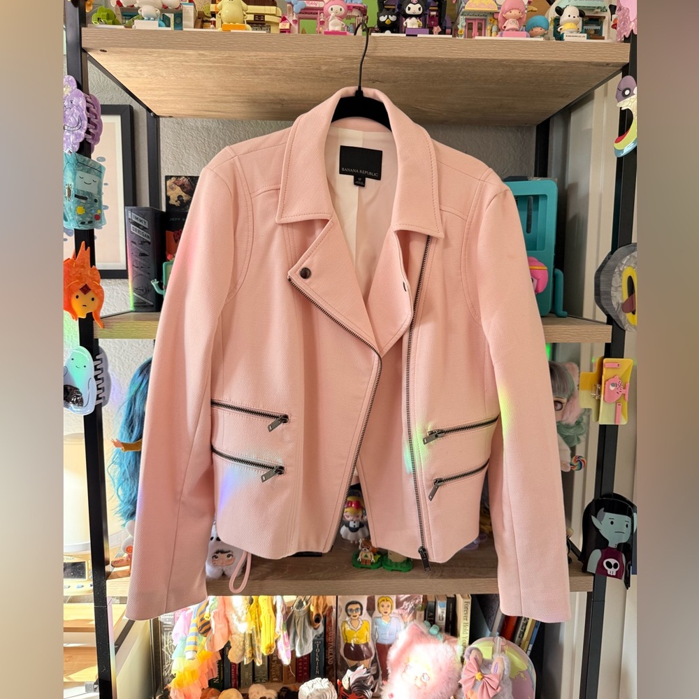 Banana Republic Pastel Pink Moto Jacket with Gunmetal Details